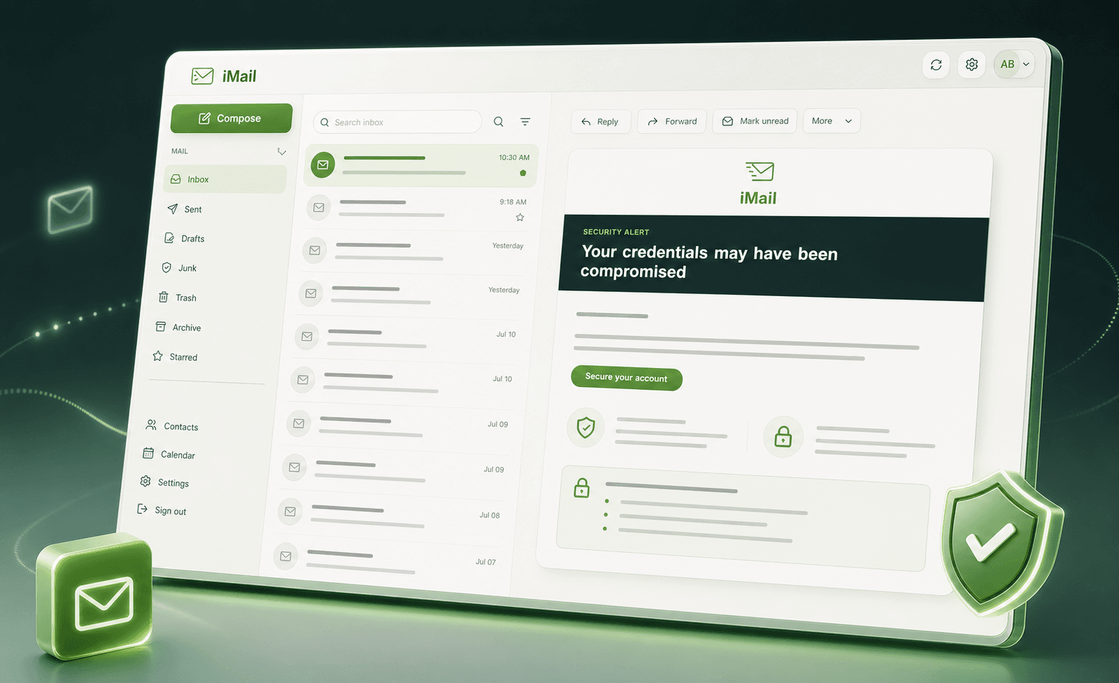 Stylized iMail webmail product interface